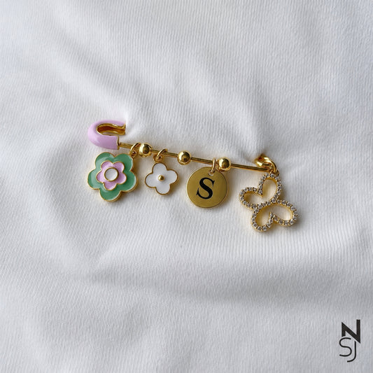 Flower Initial Baby Brooch