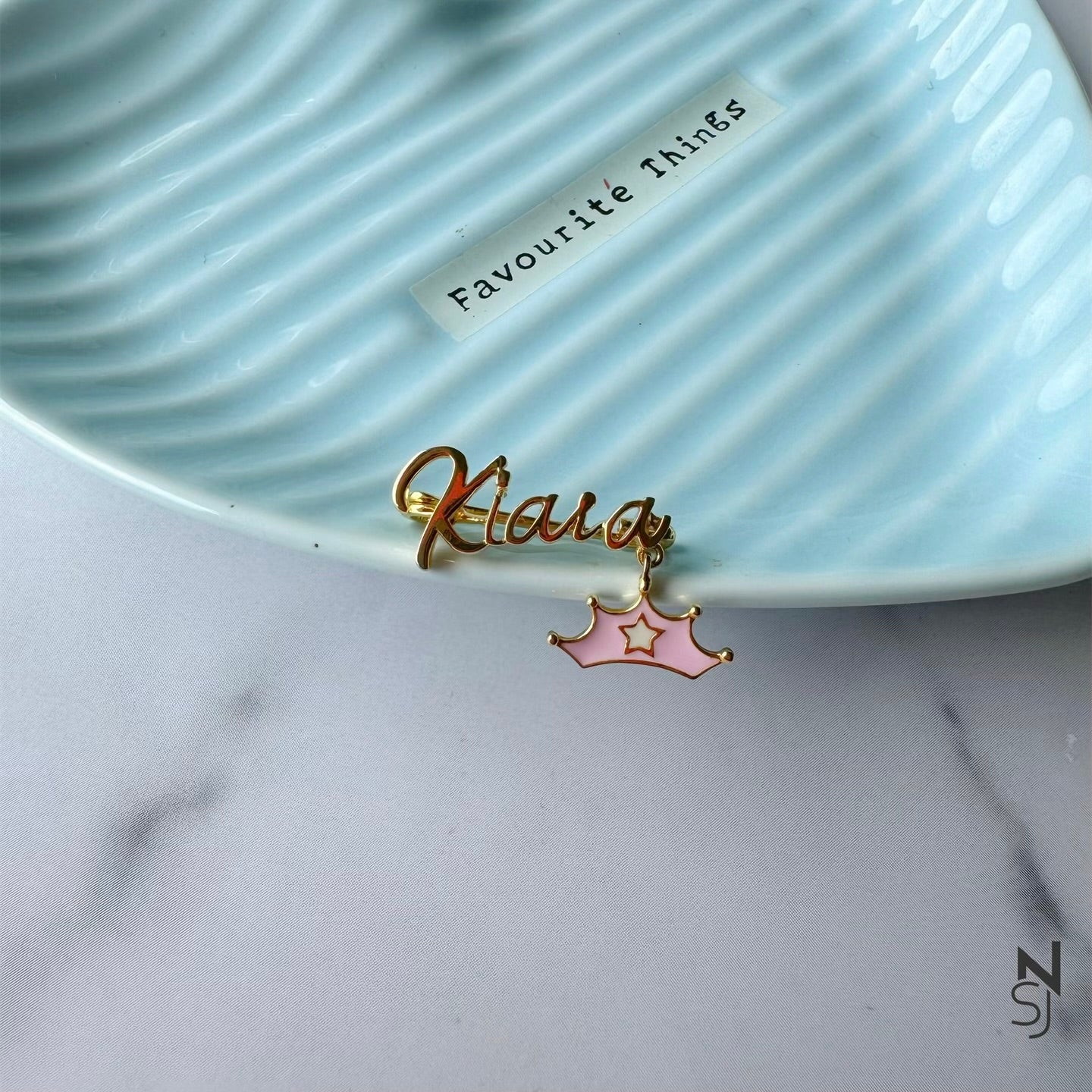 Custom Name Collar Pin with Tiara Hanging
