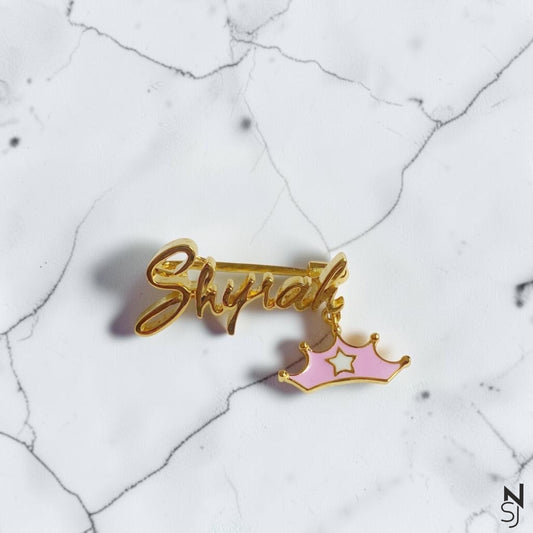 Custom Name Collar Pin with Tiara Hanging