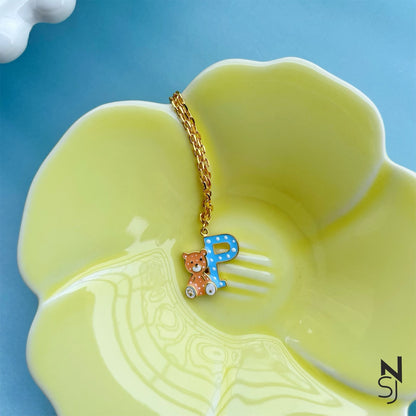 Fuzzy Friend Initial Neckchain | Personalised 925 Silver Jewellery for Kids | Niashine