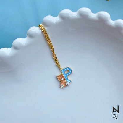 Fuzzy Friend Initial Neckchain | Personalised 925 Silver Jewellery for Kids | Niashine