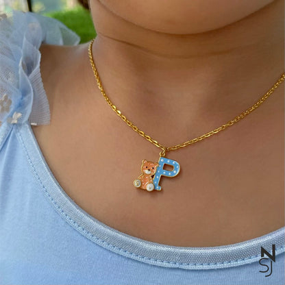 Fuzzy Friend Initial Neckchain | Personalised 925 Silver Jewellery for Kids | Niashine