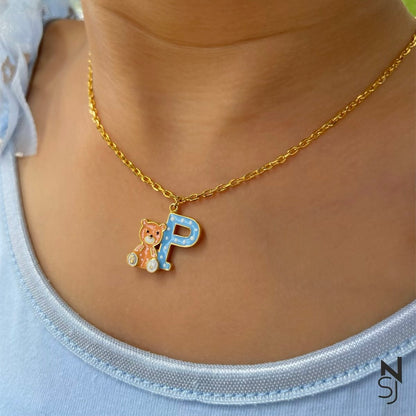 Fuzzy Friend Initial Neckchain | Personalised 925 Silver Jewellery for Kids | Niashine