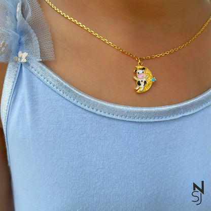 Moonlit Cow Neckchain | Personalised 925 Silver Jewellery for Kids | Niashine