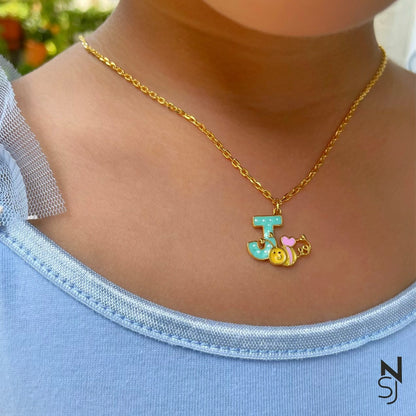 Beekeeper's Initial Neckchain | Personalised 925 Silver Jewellery for Kids | Niashine