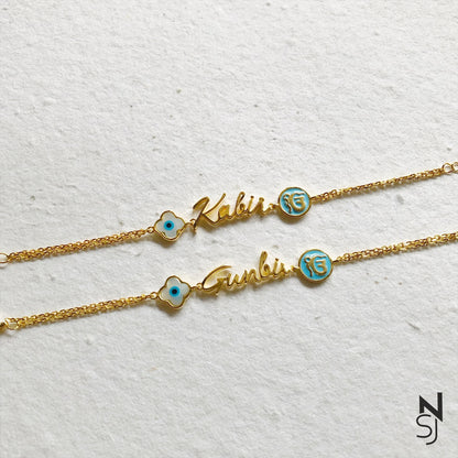 Custom Name Ik Onkar Evil Eye Bracelet