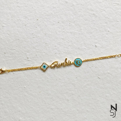 Custom Name Ik Onkar Evil Eye Bracelet