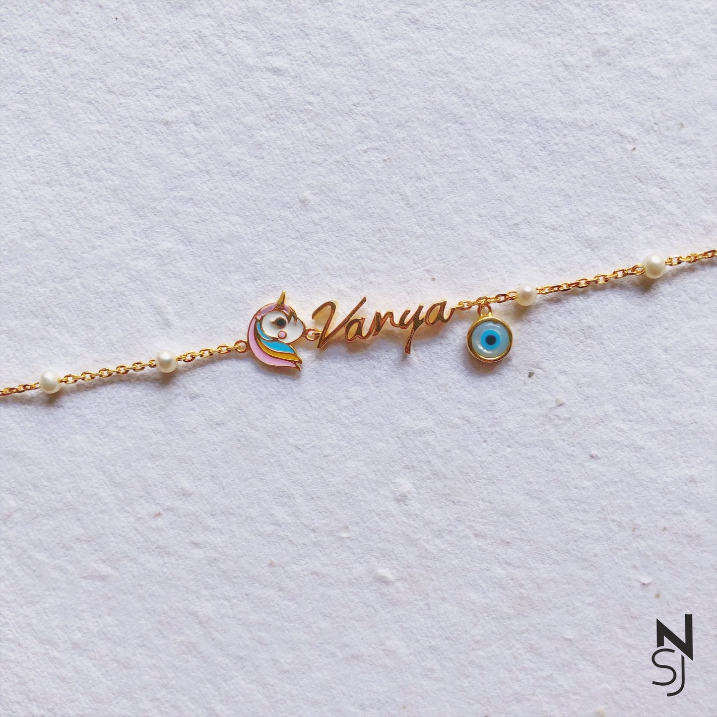Custom Name Unicorn Evil Eye Bracelet