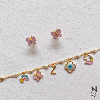 Custom Initial Charm Bracelet & Studs Set
