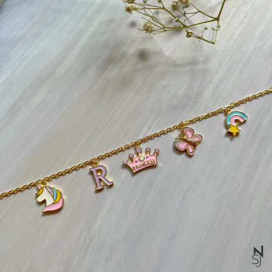 Custom Initial Charm Princess Love Bracelet