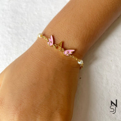 Angel Wing Initial Bracelet | Personalised 925 Silver Jewellery for Kids | Niashine