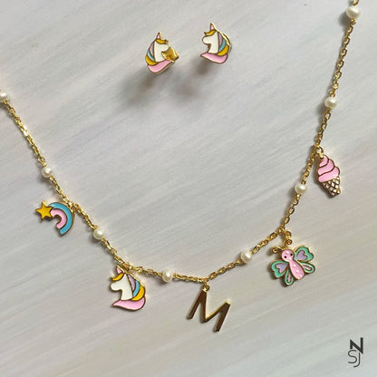 Custom Initial Charm Neckchain & Studs Set