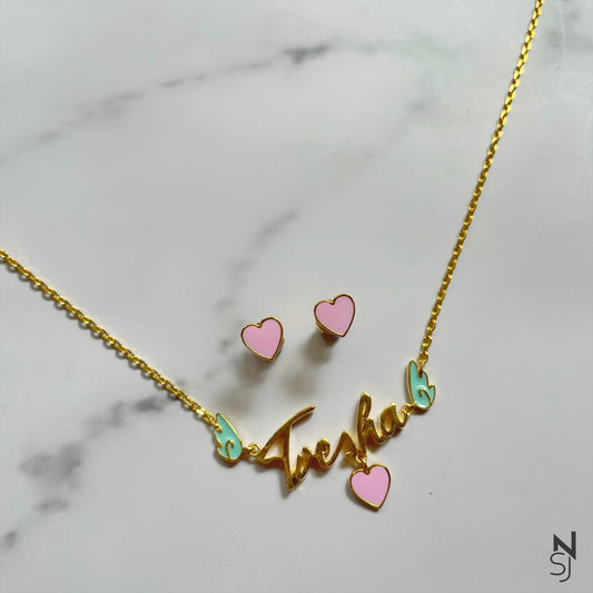 Custom Name Angel Wing Neckchain & Studs Set