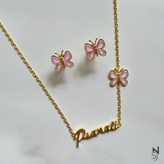 Custom Name Butterfly Neckchain & Studs Set