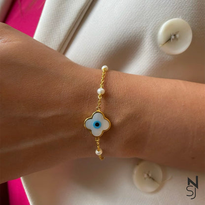 Evil Eye Pearl Chain Bracelet