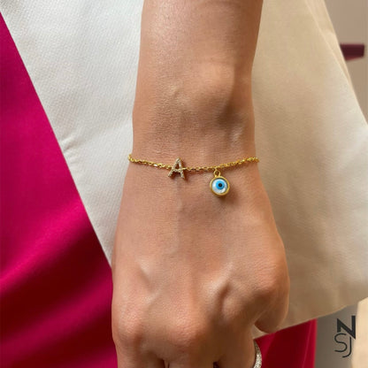 Custom Initial Evil Eye Bracelet | Personalised 925 Silver Jewellery for Kids | Niashine