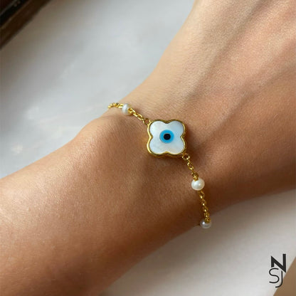 Evil Eye Pearl Chain Bracelet