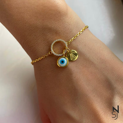 Custom Initial Evil Eye Bracelet | Personalised 925 Silver Jewellery for Kids | Niashine