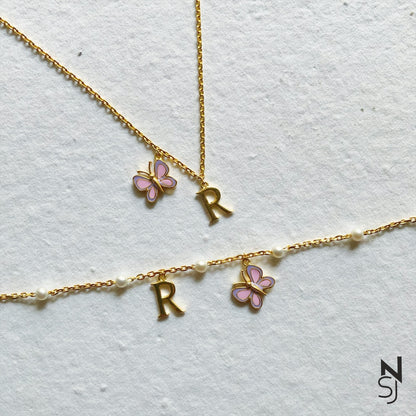 Butterfly Name Neckchain & Bracelet Set | Personalised 925 Silver Jewellery for Kids | Niashine