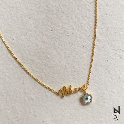 Custom Name Evil Eye Flower Neckchain | Personalised 925 Silver Jewellery for Kids | Niashine