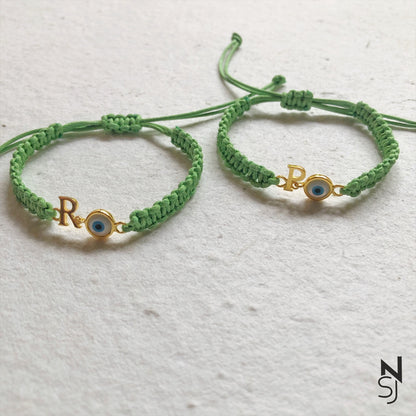 Adjustable Custom Initial Evil Eye Bracelet