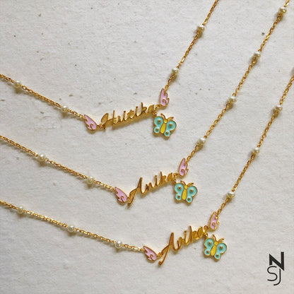 Custom Name Angel Wings Neckchain with Butterfly | Personalised 925 Silver Jewellery for Kids | Niashine