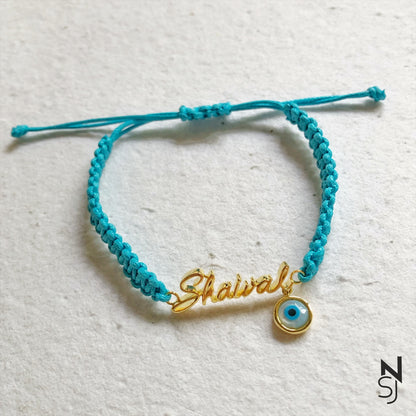 Adjustable Custom Name Evil Eye Bracelet | Personalised 925 Silver Jewellery for Kids | Niashine