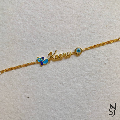 Custom Name Aeroplane Evil Eye Bracelet | Personalised 925 Silver Jewellery for Kids | Niashine