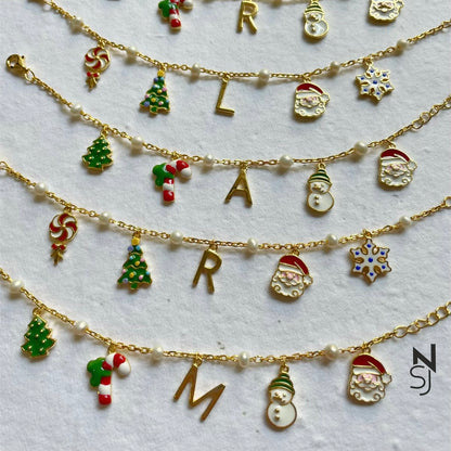 Christmas Fun Initial Charm Bracelet | Personalised 925 Silver Jewellery for Kids | Niashine
