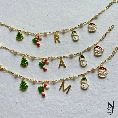 Christmas Fun Initial Charm Bracelet | Personalised 925 Silver Jewellery for Kids | Niashine