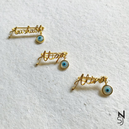Custom Name Evil Eye Collar Pin - Gold