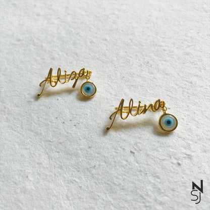 Custom Name Evil Eye Collar Pin - Gold