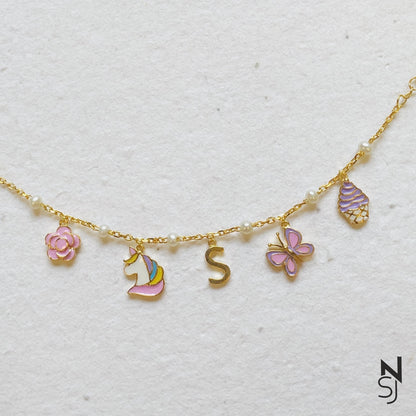 Rainbow Delight Charm Bracelet with Custom Initial | Personalised 925 Silver Jewellery for Kids | Niashine