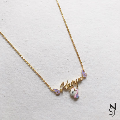 Custom Name Angel Wing Neckchain with a unicorn hanging | Personalised 925 Silver Jewellery for Kids | Niashine