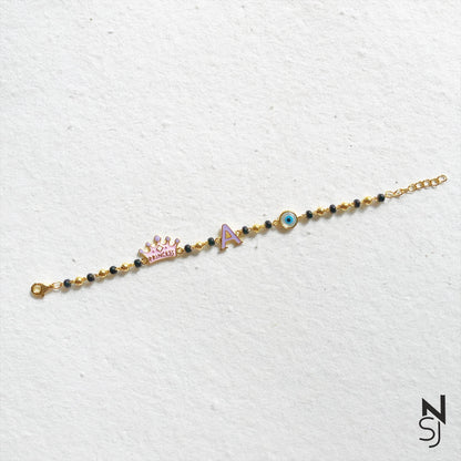Tiara, Evil Eye and Custom Initial Nazariya | Personalised 925 Silver Jewellery for Kids | Niashine