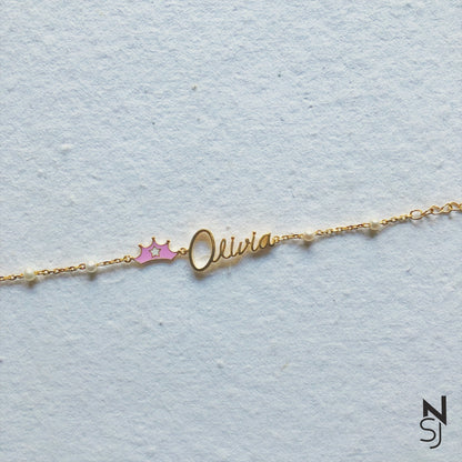 Custom Name Tiara Bracelet | Personalised 925 Silver Jewellery for Kids | Niashine