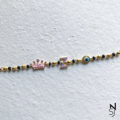 Tiara, Evil Eye and Custom Initial Nazariya | Personalised 925 Silver Jewellery for Kids | Niashine