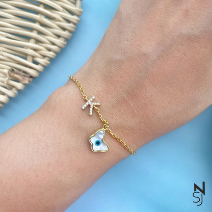 Custom Initial Butterfly Evil Eye Bracelet