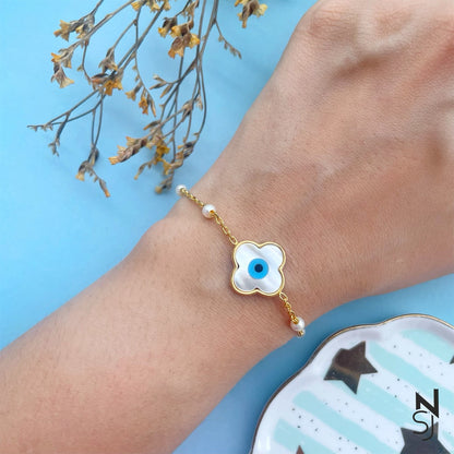 Evil Eye Pearl Chain Bracelet