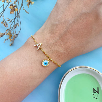Custom Initial Evil Eye Bracelet | Personalised 925 Silver Jewellery for Kids | Niashine