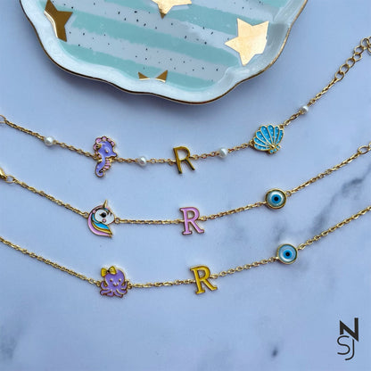 Custom Initial Sea World Bracelet | Personalised 925 Silver Jewellery for Kids | Niashine