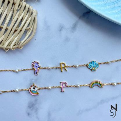 Custom Initial Sea World Bracelet | Personalised 925 Silver Jewellery for Kids | Niashine