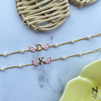 Angel Wing Initial Bracelet | Personalised 925 Silver Jewellery for Kids | Niashine