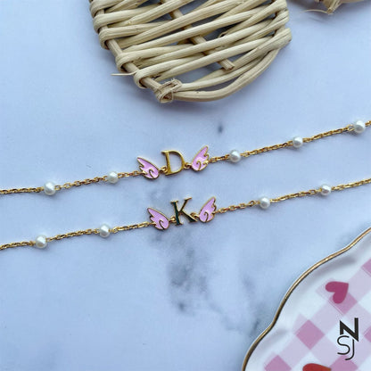 Angel Wing Initial Bracelet | Personalised 925 Silver Jewellery for Kids | Niashine