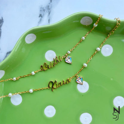 Custom Name with Dangling Diamond Bracelet | Personalised 925 Silver Jewellery for Kids | Niashine