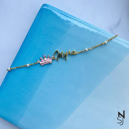 Custom Name Tiara Bracelet | Personalised 925 Silver Jewellery for Kids | Niashine