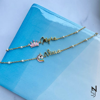 Custom Name Tiara Bracelet | Personalised 925 Silver Jewellery for Kids | Niashine