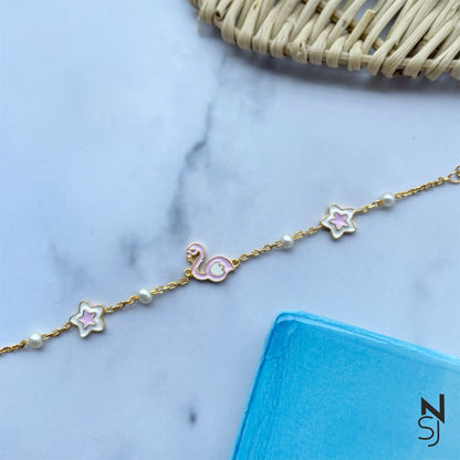 Flamingo & Stars Bracelet | Personalised 925 Silver Jewellery for Kids | Niashine