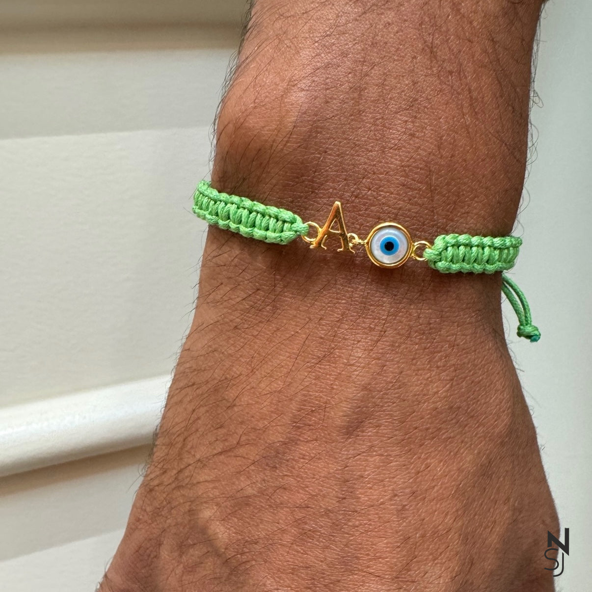 Adjustable Custom Initial Evil Eye Bracelet