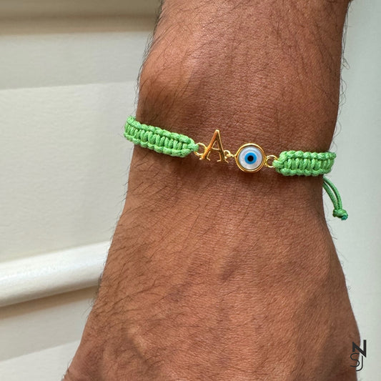 Adjustable Custom Initial Evil Eye Bracelet